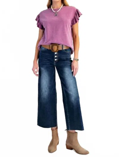 Easel Wing Sleeves Cotton Slub Mineral Washed Knit Top In Orchid In Purple