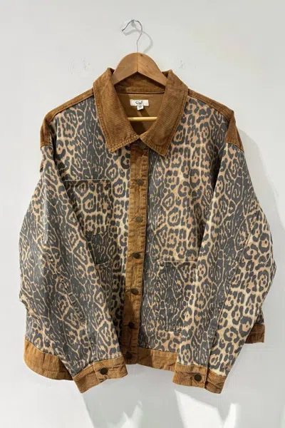 Easel Women's Animal Print Twill Jacket In Beige In Brown