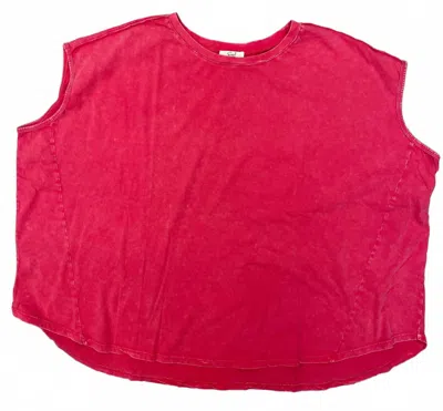 Easel Women's Cap Sleeve Mineral Washed Knit Top In Cherry Blossom In Pink