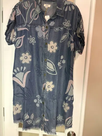 Easel Women's Collared Dress In Denim Blue In Gray