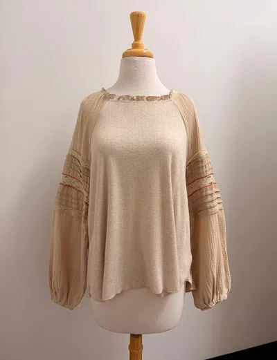 Easel Women's Cotton Gauze Mix Long Sleeve Shirt In Beige In Neutral