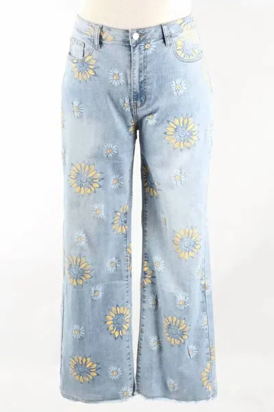 Easel Women's Flower Pant In Washed Denim In Blue