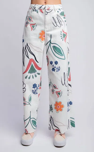 Easel Women's Graffiti Heaven Pant In White In Multi