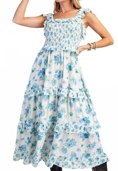 Easel Women's Linnea Printed Gauze Tiered Maxi Dress In Blue & Cream