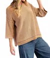 Easel Women's Mineral Washed Knit Sweater Top In Latte In Brown