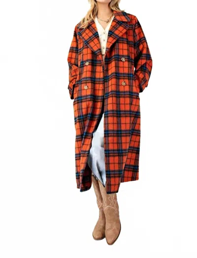 Easel Women's Plaid Long Coat In Red In Multi