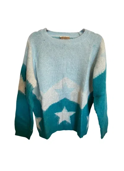Easel Women's Star Sweater In Turquoise Blue In Multi