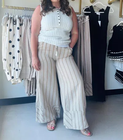 Easel Women's Stripe Wide Leg Pants In Khaki In Neutral