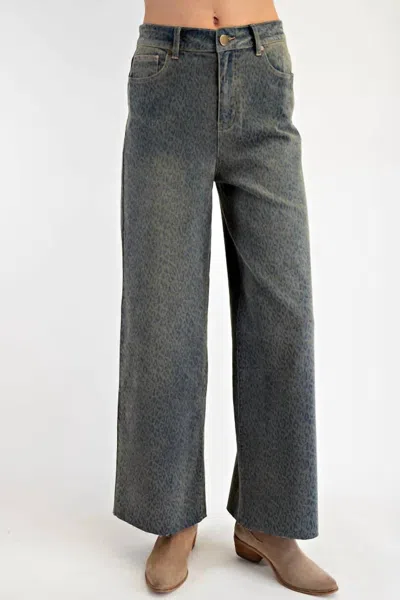 Easel Women's Vintage Wash Wide Leg Jeans In Leopard Print In Gray