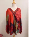 Easel Women';s Long Sleeve Printed Top In Rust Teal In Multi