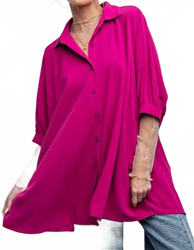 Easel Wool Dobby Button Down Oversized Shirt In Pink
