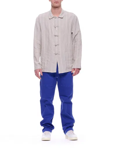 East Harbour Surplus Linen Jacket With Vertical Stripe Texture In Gray
