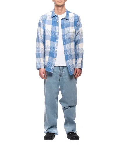 East Harbour Surplus Scottish Plaid French Collar Cotton-blend Shirt In Blue