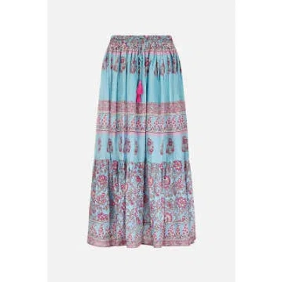 East Heritage Souki Aqua Cotton Skirt In Multi