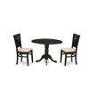 East West Furniture - Dlva3-blk-c - 3-piece Dining Table Set- 2 Wooden Chair With Linen Fabric Seat And Slatted Chair Ba