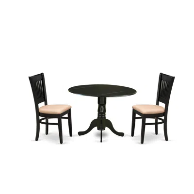East West Furniture - Dlva3-blk-c - 3-piece Dining Table Set- 2 Wooden Chair With Linen Fabric Seat And Slatted Chair Ba