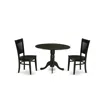 East West Furniture - Dlva3-blk-w - 3-piece Kitchen Table Set- 2 Mid Century Chair With Wooden Seat And Slatted Chair Ba