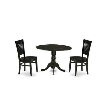 East West Furniture - Dlva3-blk-w - 3-piece Kitchen Table Set- 2 Mid Century Chair With Wooden Seat And Slatted Chair Ba In Black