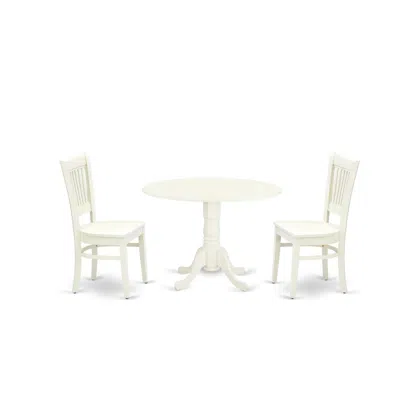 East West Furniture - Dlva3-lwh-w - 3-piece Dining Table Set- 2 Kitchen Chairs With Wooden Seat And Slatted Chair Back - In Burgundy