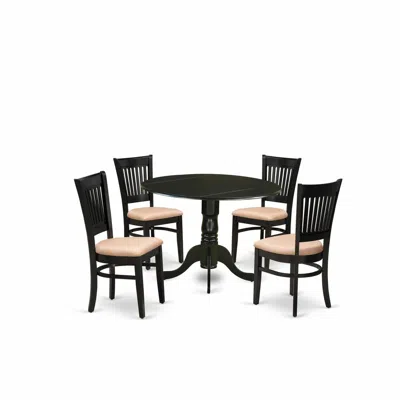 East West Furniture - Dlva5-blk-c - 5-pc Dining Room Table Set- 4 Wooden Chairs With Linen Fabric Seat And Slatted Chair In Brown