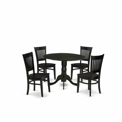 East West Furniture - Dlva5-blk-w - 5-piece Dinette Set- 4 Dining Room Chair With Wooden Seat And Slatted Chair Back - D In Brown