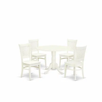 East West Furniture - Dlva5-lwh-w - 5-pc Dinette Room Set- 4 Dining Room Chairs With Wooden Seat And Slatted Chair Back 