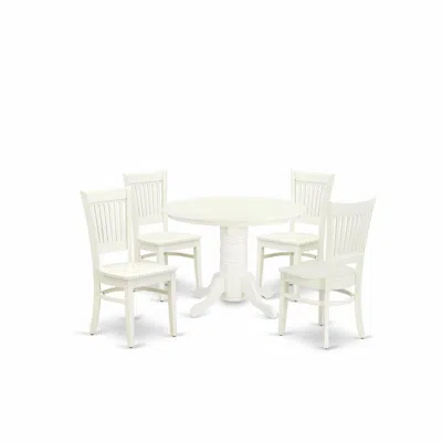 East West Furniture - Dlva5-lwh-w - 5-pc Dining Room Table Set- 4 Dining Chairs And Dining Room Table - Wooden Seat And 