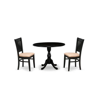 East West Furniture - Dmva3-blk-c - 3-pc Dining Room Table Set- 2 Dining Chairs With Linen Fabric Seat And Slatted Chair In Black