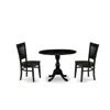East West Furniture - Dmva3-blk-w - 3-pc Kitchen Dining Set- 2 Modern Chair With Wooden Seat And Slatted Chair Back - Dr