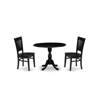 East West Furniture - Dmva3-blk-w - 3-pc Kitchen Dining Set- 2 Modern Chair With Wooden Seat And Slatted Chair Back - Dr In Black