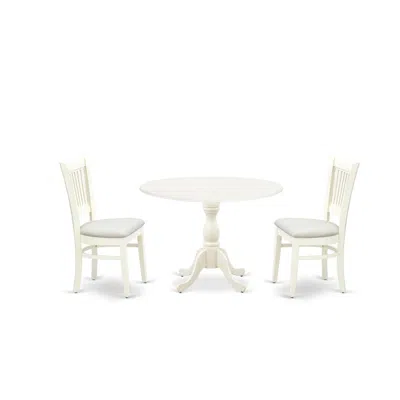 East West Furniture - Dmva3-lwh-c - 3-piece Modern Dining Table Set- 2 Mid Century Dining Chairs With Linen Fabric Seat  In Burgundy