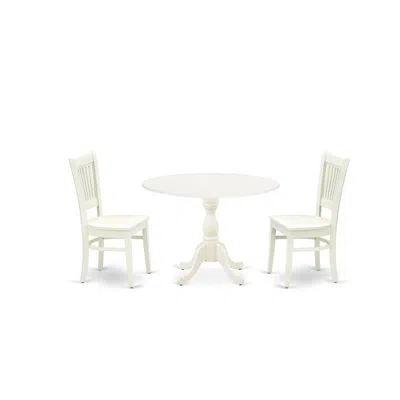 East West Furniture - Dmva3-lwh-w - 3-pc Dining Room Table Set- 2 Wooden Chairs With Wooden Seat And Slatted Chair Back 