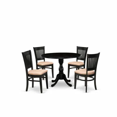 East West Furniture - Dmva5-blk-c - 5-piece Kitchen Dining Room Set- 4 Wood Chair With Linen Fabric Seat And Slatted Cha In Brown