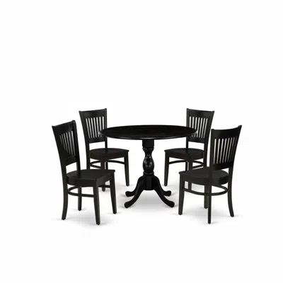 East West Furniture - Dmva5-blk-w - 5-piece Kitchen Dining Set- 4 Wooden Chair With Wooden Seat And Slatted Chair Back - In Black