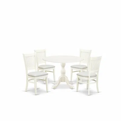East West Furniture - Dmva5-lwh-c - 5-piece Dining Room Table Set- 4 Dining Room Chair With Linen Fabric Seat And Slatte