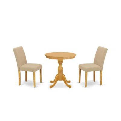 East West Furniture - Esab3-oak-04 - 3-pc Kitchen Dining Set - 2 Padded Parson Chairs And 1 Dining Table (oak Finish)