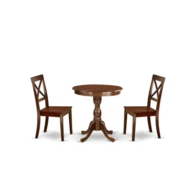 East West Furniture - Esbo3-mah-w - 3-pc Modern Dining Table Set - 2 Dining Room Chairs And 1 Dining Table (mahogany Fin In Brown