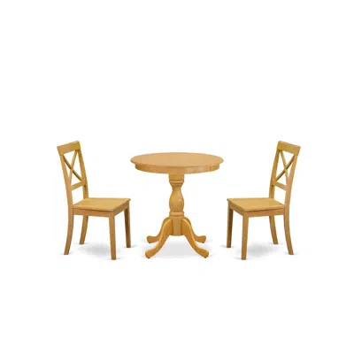 East West Furniture - Esbo3-oak-w - 3-pc Modern Dining Room Table Set - 2 Wood Dining Chairs And 1 Dining Room Table (oa