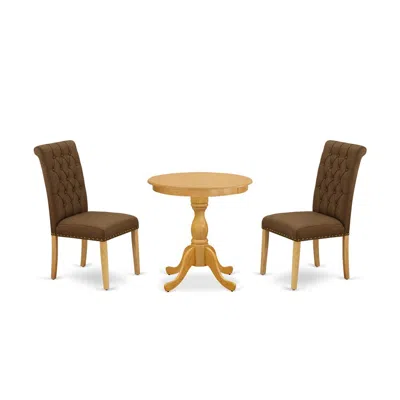 East West Furniture - Esbr3-oak-18 - 3-pc Dining Room Table Set - 2 Mid Century Dining Chairs And 1 Dining Table (oak Fi
