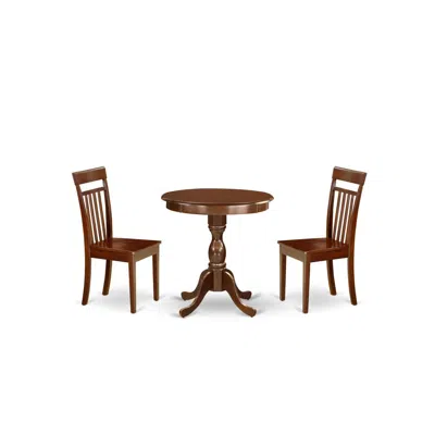 East West Furniture - Esca3-mah-w - 3-pc Modern Dining Table Set - 2 Kitchen Chairs And 1 Dining Room Table (mahogany Fi In Blue