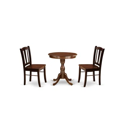 East West Furniture - Esdl3-mah-w - 3-pc Dining Room Table Set - 2 Wood Kitchen Chairs And 1 Wood Dining Table (mahogany In Multi