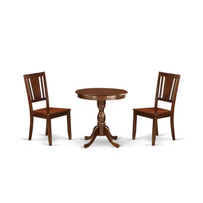 East West Furniture - Esdu3-mah-w - 3-pc Dining Table Set - 2 Dining Room Chairs And 1 Kitchen Dining Table (mahogany Fi In Brown