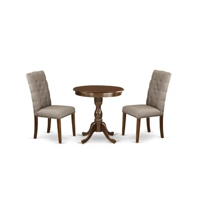 East West Furniture - Esel3-mah-16 - 3-pc Modern Dining Table Set - 2 Dining Padded Chairs And 1 Kitchen Table (mahogany