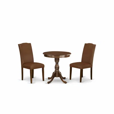 East West Furniture - Esen3-mah-66 - 3-pc Dinette Room Set - 2 Upholstered Dining Chairs And 1 Kitchen Dining Table (mah In Brown