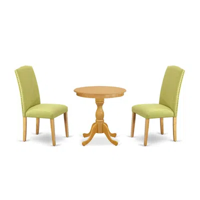 East West Furniture - Esen3-oak-07 - 3-pc Dining Room Table Set - 2 Dining Padded Chairs And 1 Kitchen Dining Table (oak