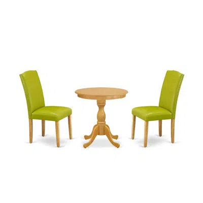 East West Furniture - Esen3-oak-51 - 3-pc Dining Room Table Set - 2 Mid Century Dining Chairs And 1 Wooden Dining Table  In Neutral