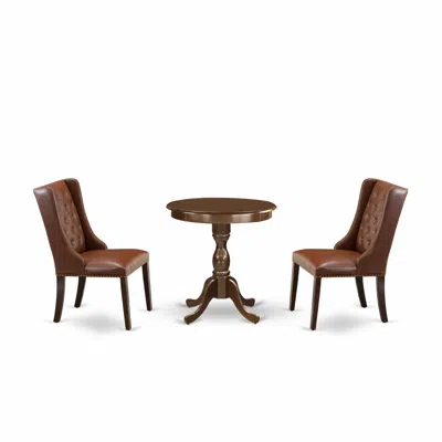 East West Furniture - Esfo3-mah-46 - 3-pc Dining Room Table Set - 2 Kitchen Chairs And 1 Kitchen Table (mahogany Finish) In Multi