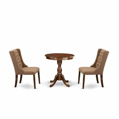 East West Furniture - Esfo3-mah-47 - 3-pc Dining Room Set - 2 Dining Padded Chairs And 1 Kitchen Table (mahogany Finish)