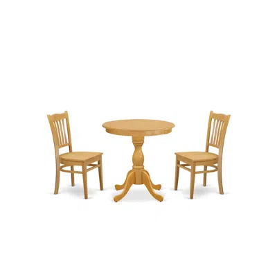 East West Furniture - Esgr3-oak-w - 3-pc Dining Table Set - 2 Kitchen Dining Chairs And 1 Wooden Dining Table (oak Finis In Brown