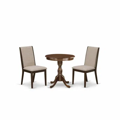 East West Furniture - Esla3-mah-04 - 3-pc Dinette Set - 2 Kitchen Chairs And 1 Modern Kitchen Table (mahogany Finish) In Brown